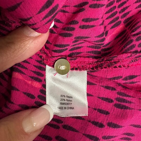 ANA Womens V-Neck Top Womens Size Large Fuchsia Black Patterned Colorful Casual - Picture 6 of 8